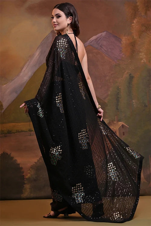 Beautiful Black Georgette Saree with Lace Border
