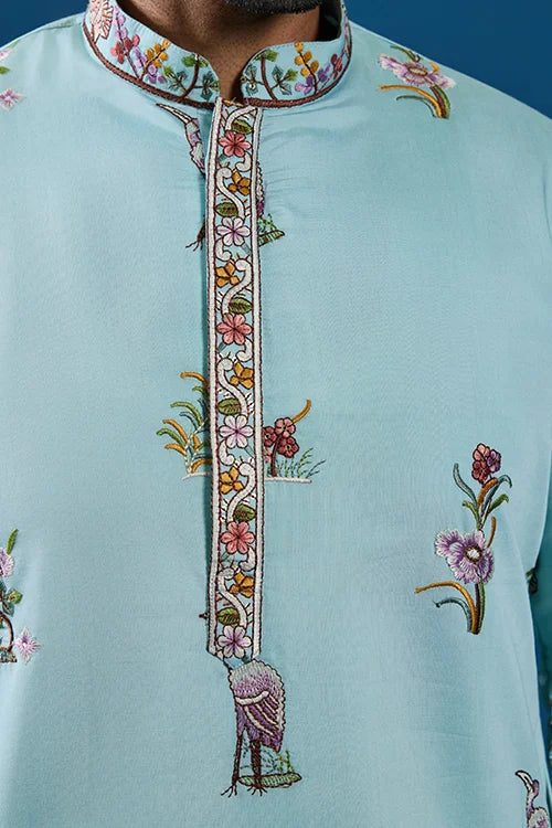 Wedding Celebration Elegant Sky Kurta for Mens Wear