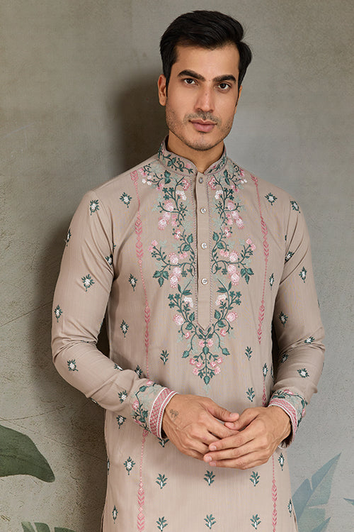 Ivory Embroidered Fancy Kurta For Men