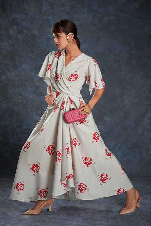 Trendy Butterfly Sleeve Printed Maxi Dress