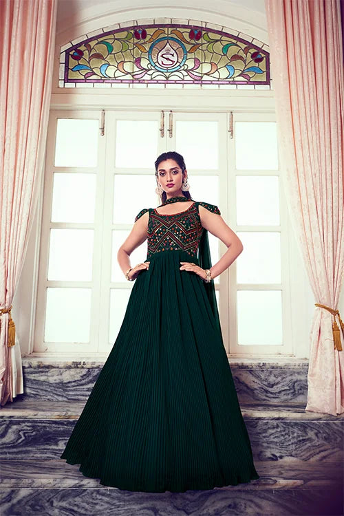 Latest Exclusive Designer Green Color Long Anarkali Ethnic Gown Collection