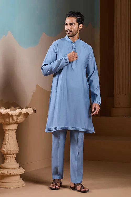 Vibrant Sky Blue Koti Kurta Pajama for Mens Outfits