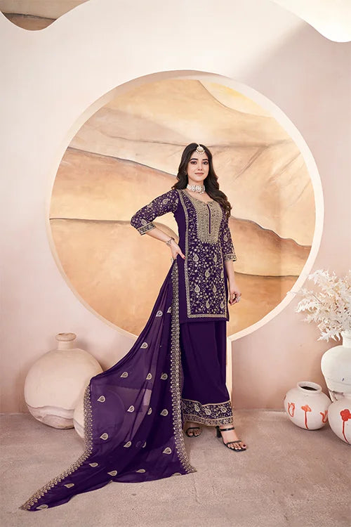 Purple Heavy Designer Embroidered Work Traditional/Festive Special Salwar Suit