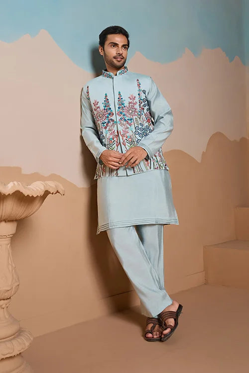 Unique Pista Color Koti Kurta Set for Men’s Style