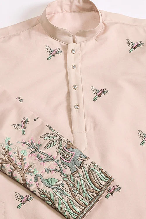 Beige Embroidered Work Beautiful Kurta for Men