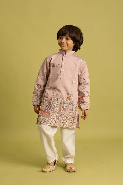 Premium Peach Color Vantara Style Boys Kurta with Pajama