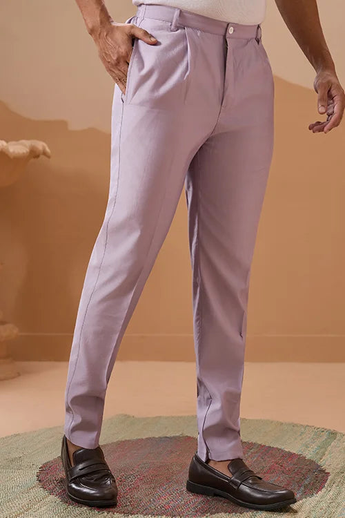 Trendy Lavender Wedding Celebration Beige Kurta Koti Pant Mens