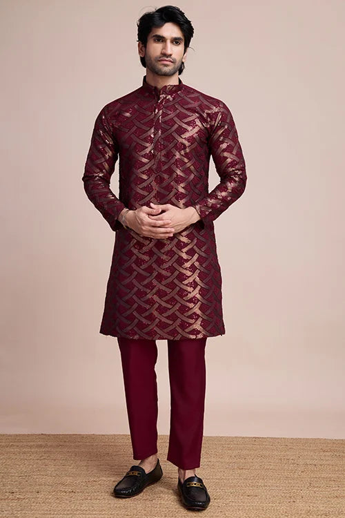 Maroon Traditional Look Ethnic Wear Kurta For Men
