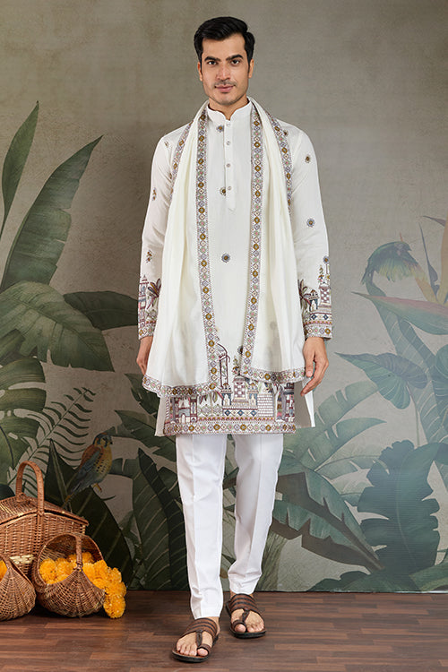 Classic White Kurta Pajama For Men With Rich Embroidery