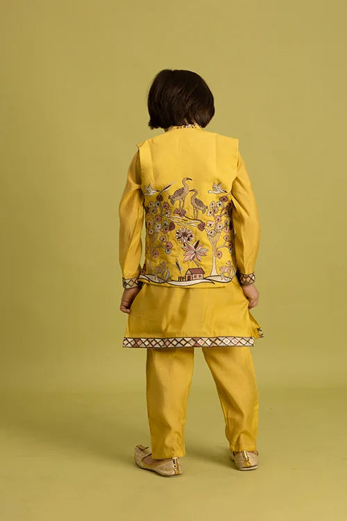 Haldi Yellow Koti Kurta Set for Kids Festival Wear