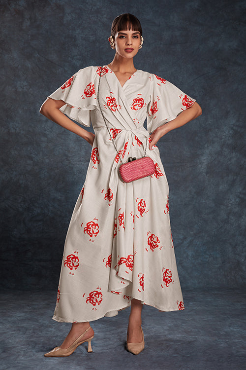 Trendy Butterfly Sleeve Printed Maxi Dress