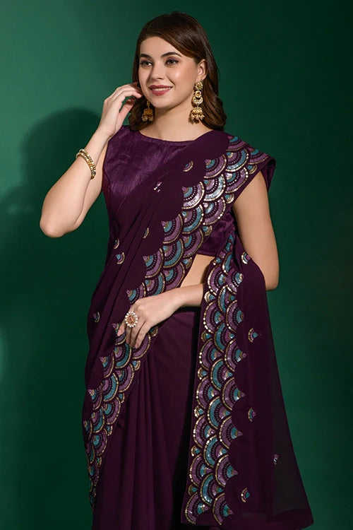 Wedding Georgette Saree with Sequin Flower Design