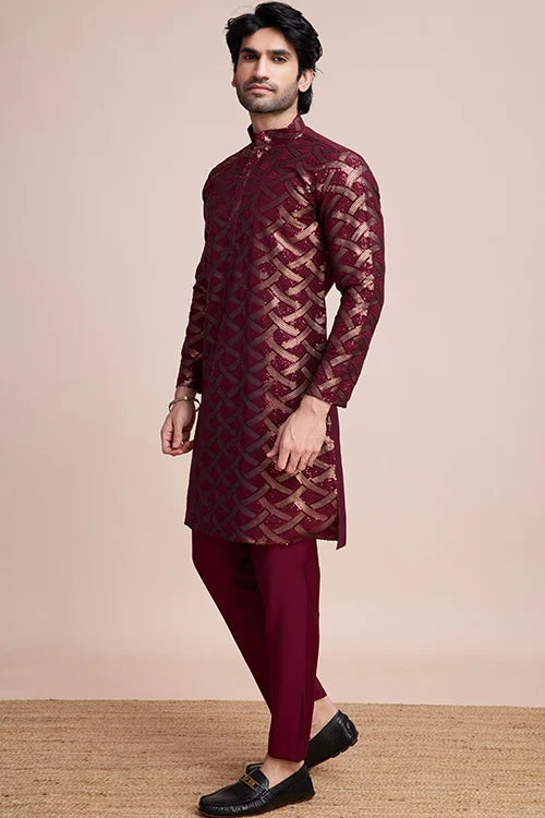Maroon Traditional Look Ethnic Wear Kurta For Men