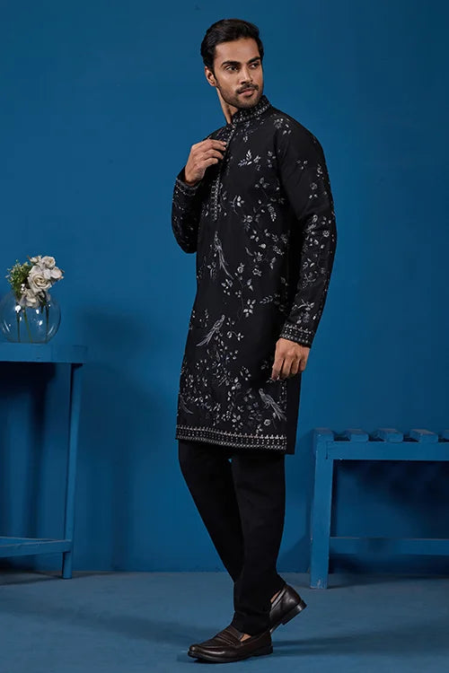 Magic Black Embroidered Stylish Kurta Set for Mens Wear