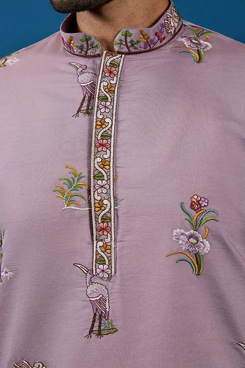 Heavy Embroidered Dusty Pink Kurta for Men