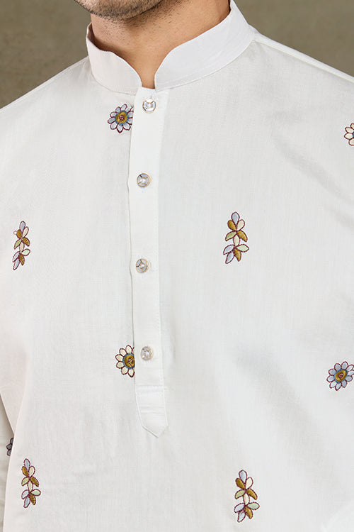 Classic White Kurta Pajama For Men With Rich Embroidery