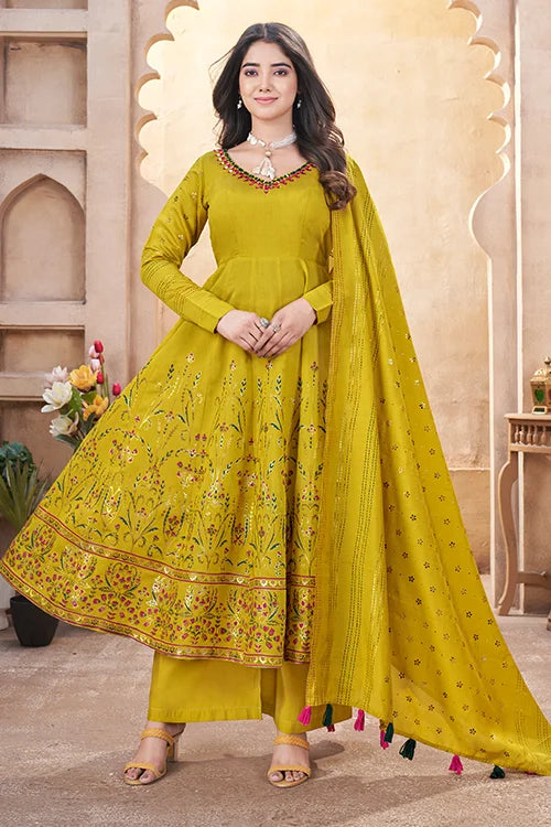 Elegant & Trendy Fluorescent Yellow Haldi Salwar Suit
