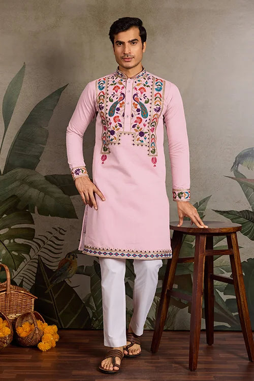 Pink Stylish Traditional Kurta for Mens Wear