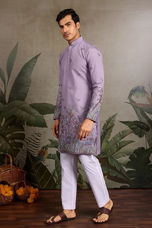 Premium Lavender Embroidered Kurta for Mens Wear
