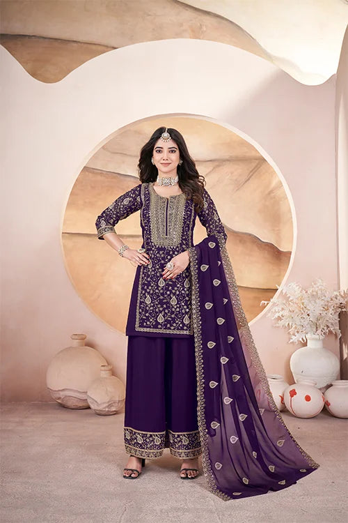 Purple Heavy Designer Embroidered Work Traditional/Festive Special Salwar Suit