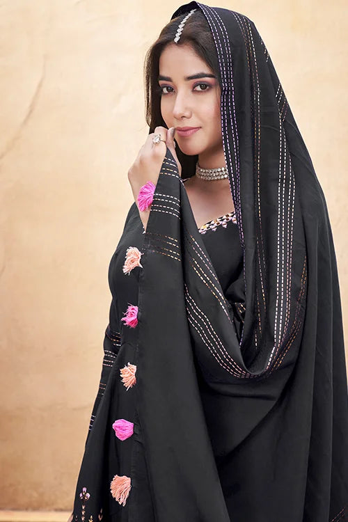 Black Multi Color Foil Work Wedding Salwar Suit