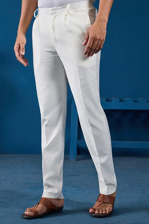 White Real Mirror Work Kurta Pant Set For Mens Wear