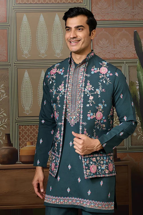 Premium Designer Green Koti Kurta Pair for Men