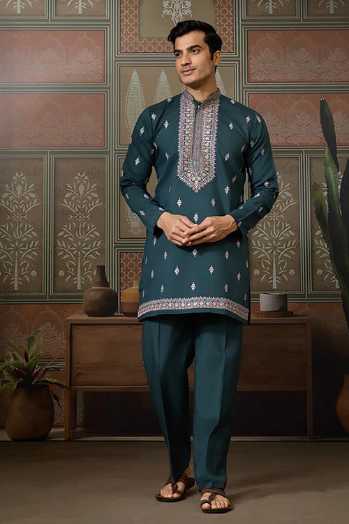 Premium Designer Green Koti Kurta Pair for Men