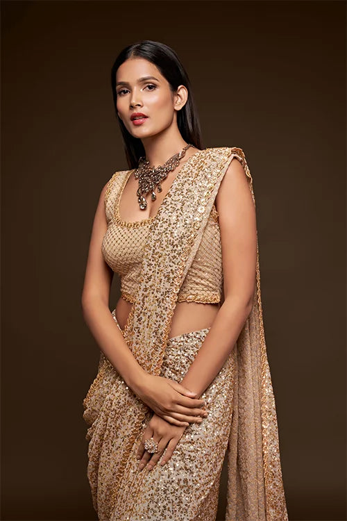 Heavy Georgette Saree With Sequins Embroidery Work