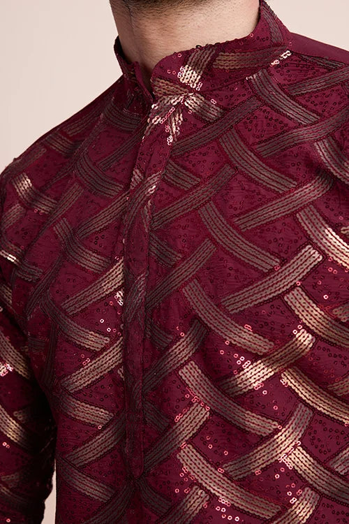 Maroon Traditional Look Ethnic Wear Kurta For Men