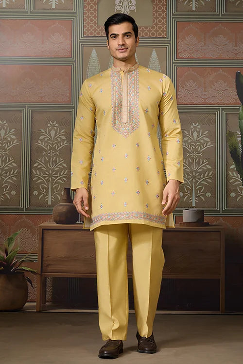 Trending Yellow Haldi Ceremony Koti Kurta for Men