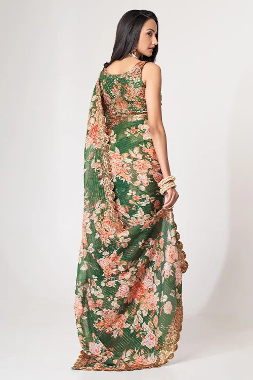 Weddin Colection For Women Wear Preety Saree Green Colour