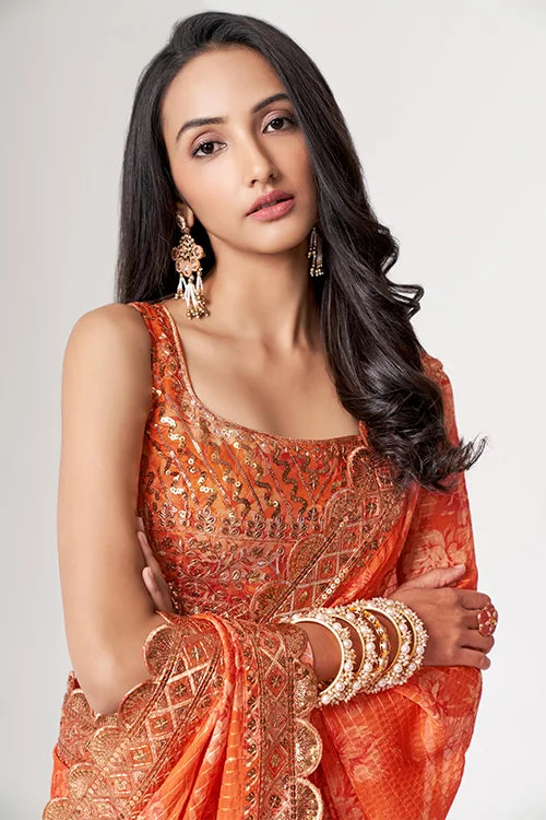 Weddin Saree Collection For Women Wear Orange Colour