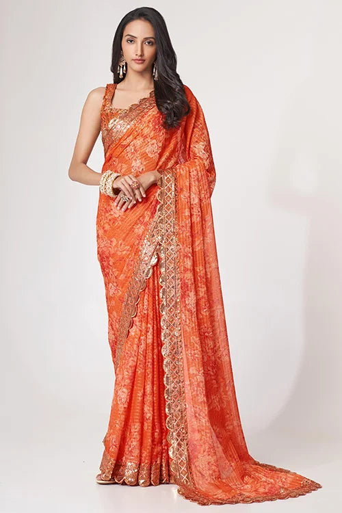 Weddin Saree Collection For Women Wear Orange Colour