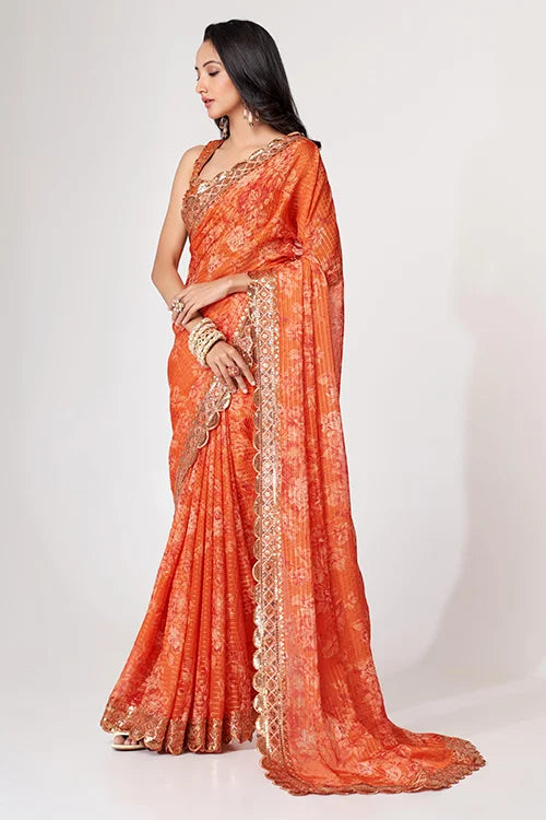 Weddin Saree Collection For Women Wear Orange Colour