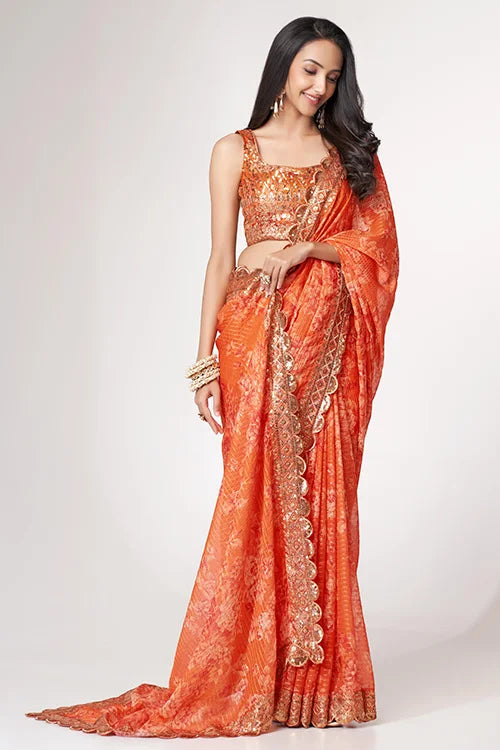 Weddin Saree Collection For Women Wear Orange Colour