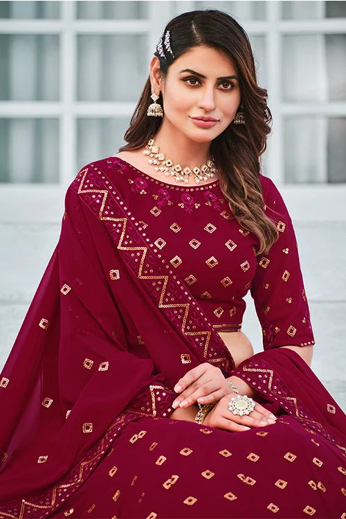 Luxury Designer Wedding Brides Wear Deep Pink Lehenga Choli With Dupatta