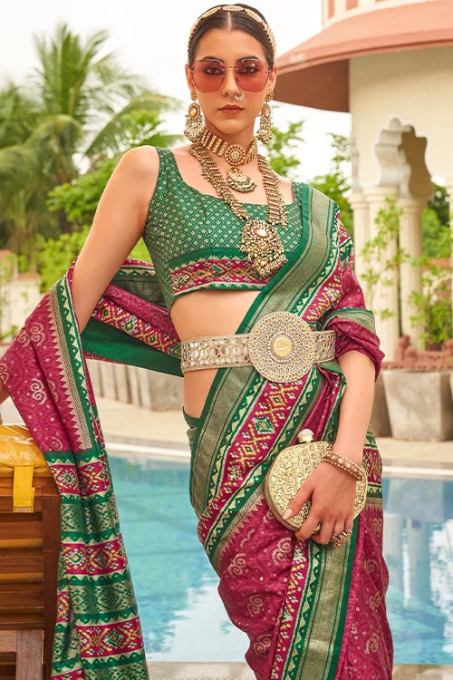 Buy Patola Silk Beautiful Saree Latkan Border With Printed Blouse Piece