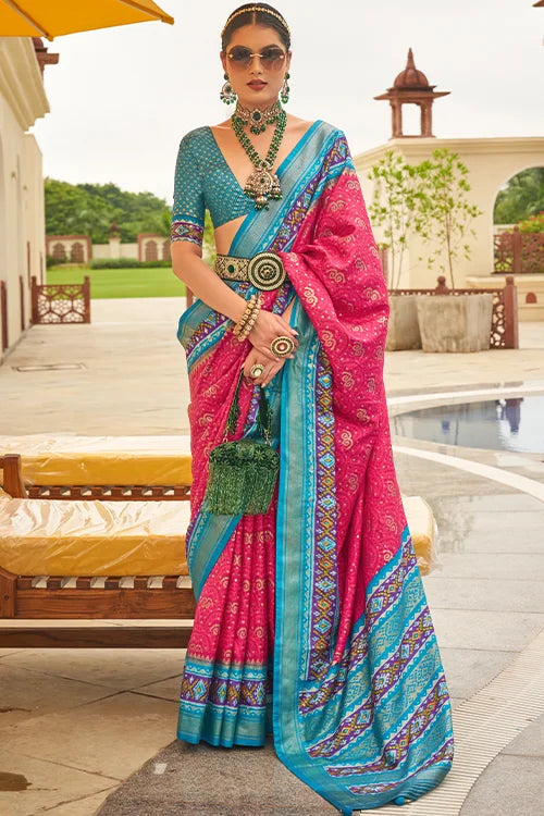 Stylish Women Patola Soft Silk Saree With Printed Blouse At Shubhkala Fashion
