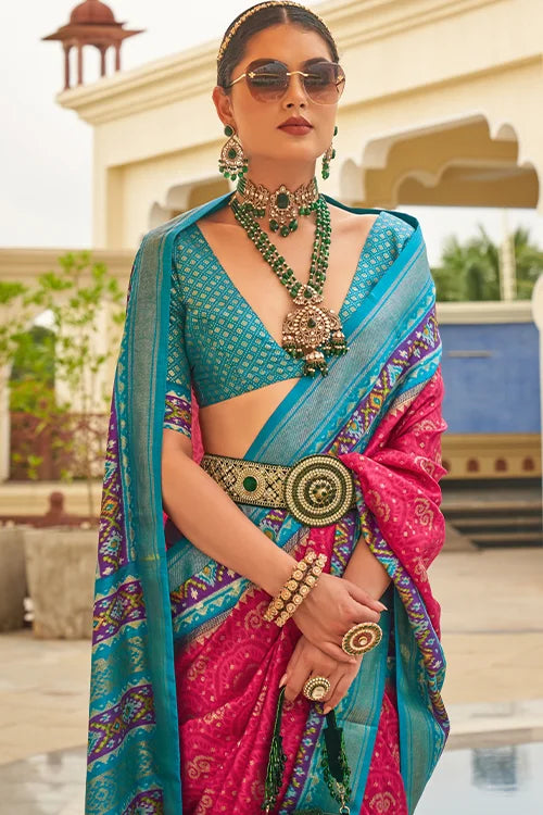 Stylish Women Patola Soft Silk Saree With Printed Blouse At Shubhkala Fashion