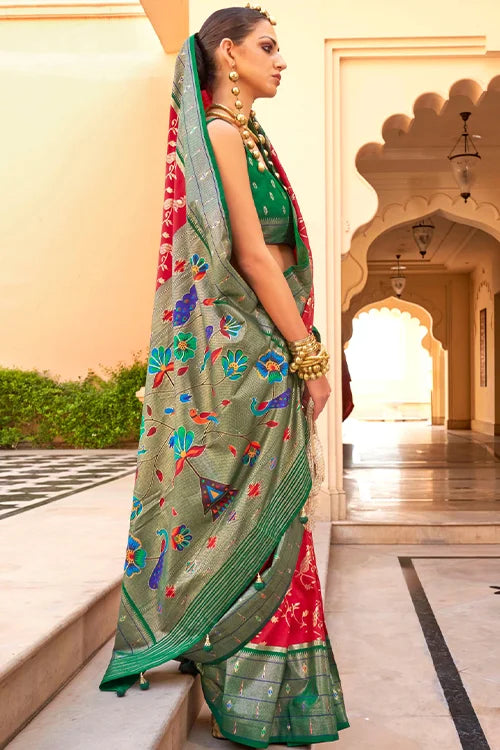 Designer Wedding Paithni Patola Silk Saree With Printed Blouse Piece