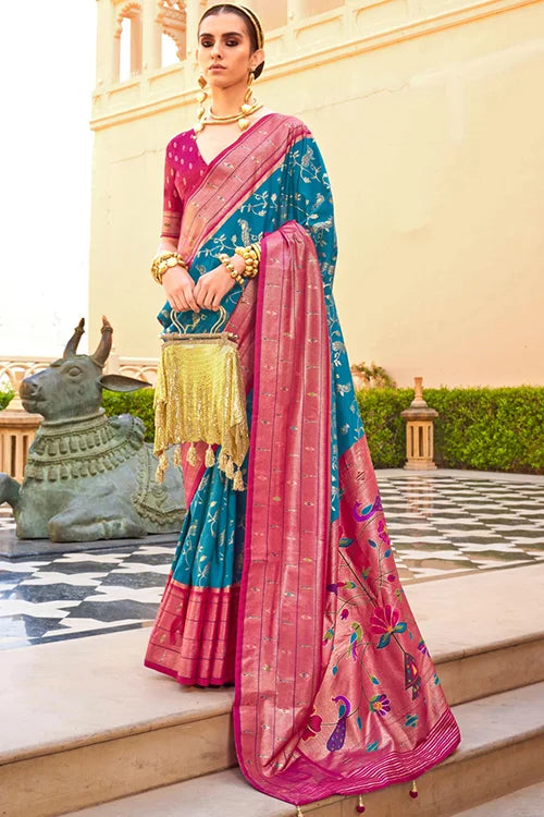 Marvellous Pithani Printed Silk Saree With Fancy Blouse