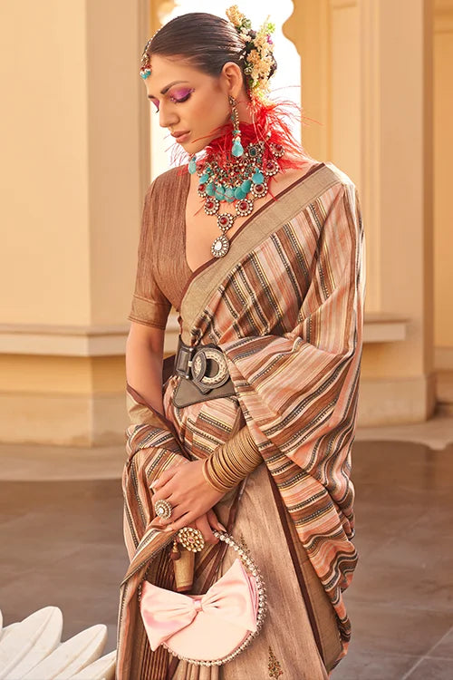 Embellished High Quality Woven Saree With Printed Blouse Piece