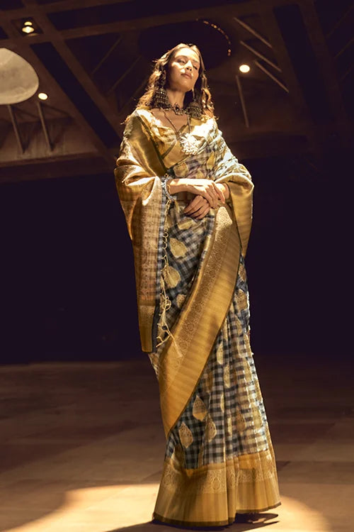 Indian Letset Collection For Women Saree Yellow And Black Colour