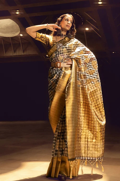 Indian Letset Collection For Women Saree Yellow And Black Colour