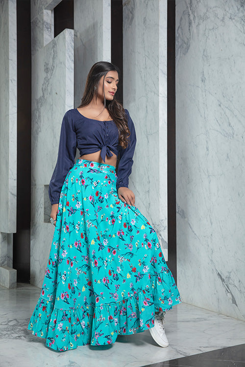 Exclusive Navy Blue Stitched Crop Top Collection