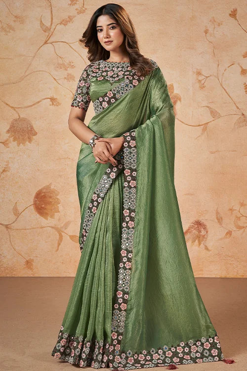 Wedding Concept Designer Heavy Embroidery Work Saree With Designer Blouse