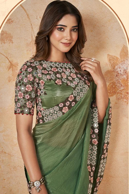 Wedding Concept Designer Heavy Embroidery Work Saree With Designer Blouse