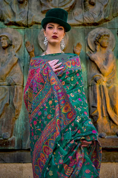 Silk Organza Casual Saree In Green With Digital Print Work