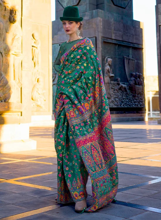Silk Organza Casual Saree In Green With Digital Print Work